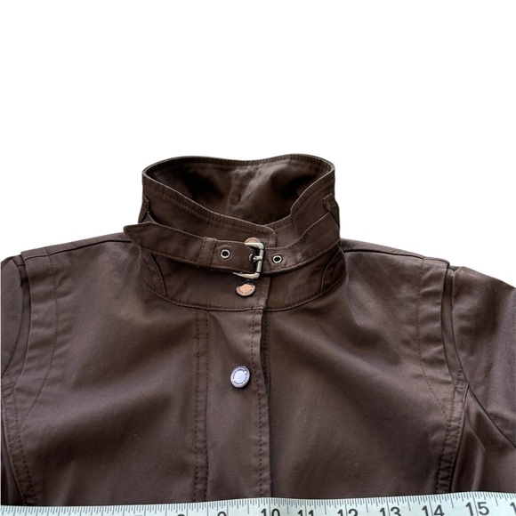 WHBM Chocolate Brown Bomber style Jacket / Coat Copper Snap Buttons & Buckle xxs - Picture 4 of 8